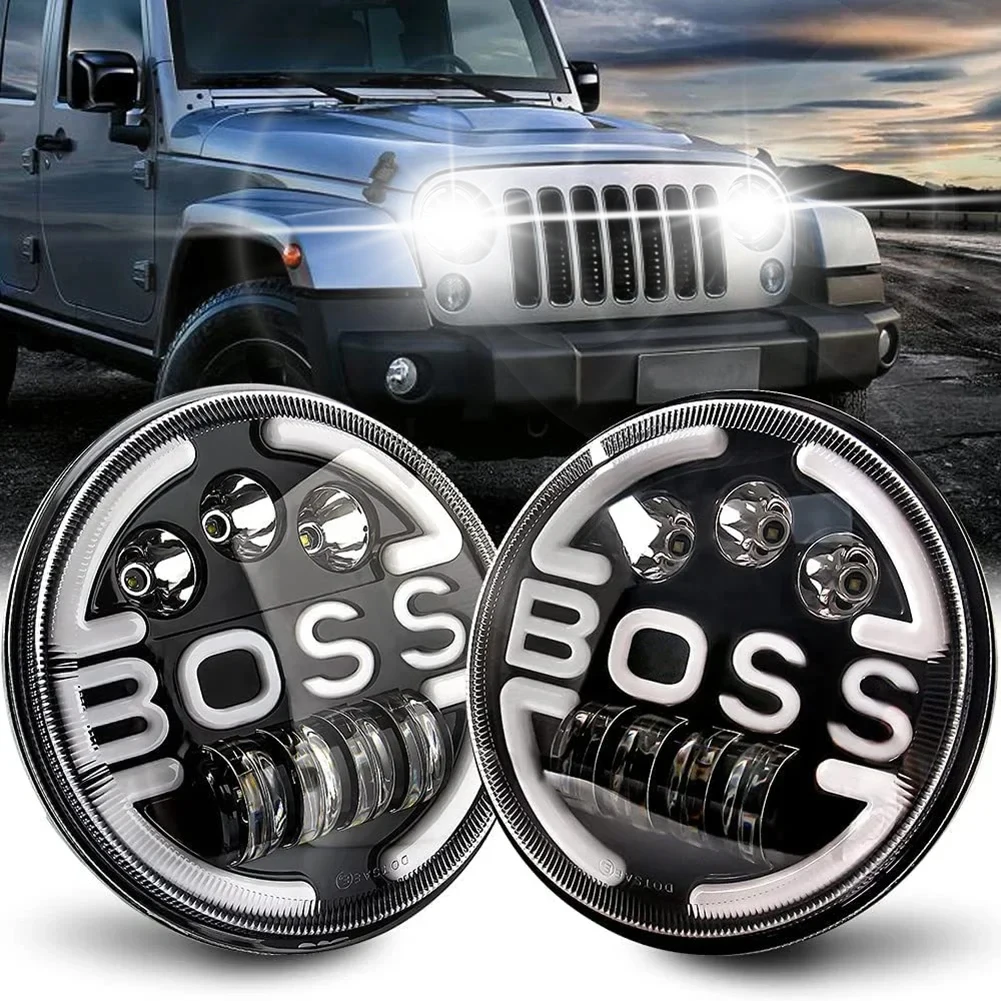 

7-дюймовая круглая светодиодная фара Cafe Racer для Yamaha Harley Road King Jeep Wrangler Jk Halo Angel Eyes 7-дюймовая светодиодная фара для мотоцикла
