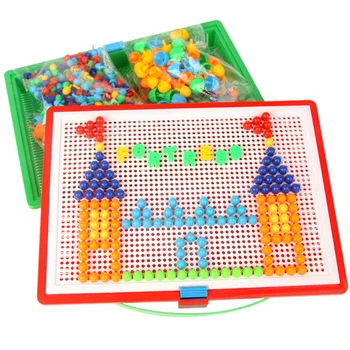 296 pezzi mosaico pegboard giocattolo fungo chiodo con lettere puzzle educativi giocattoli tridimensionali per bambini