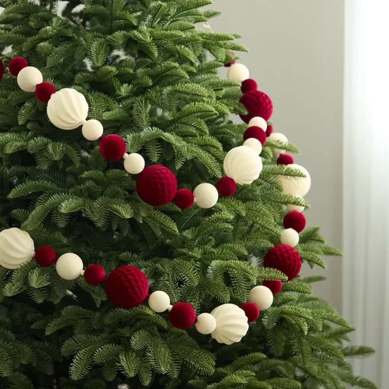 For Christmas Decorations Pendant Flocking Burgundy Christmas Ball String 170cm Window Scene Arrangement Props