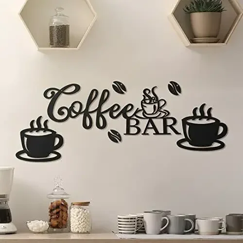 Metal Coffee Bar Sign Rustic Coffee Bar Hanging Wall Decor Coffee Signs for Home