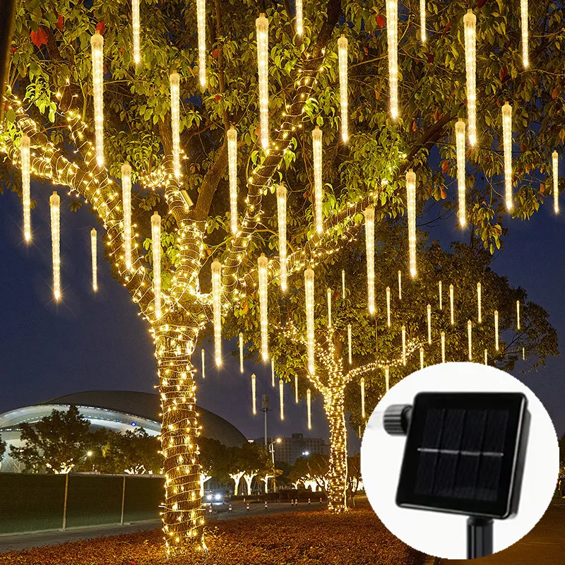 Solar Meteor Shower String Lights Icicle Snow Raindrop Cascading LED Light Decor Garden Wedding Party Street Eave Tree Christmas