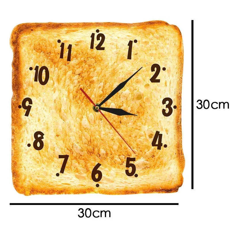 Creative Toast Bread Wall Clock Silent Quartz Funny Food Design Bakery Shop Decor Cute Novelty Silent Hanging Watch Gift