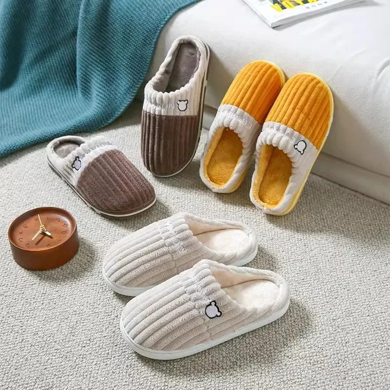 

2025 New Cotton Slippers for Men and Women Winter Thick Soled Non Slip Home Warm Indoor Plush Confinement Shoes
