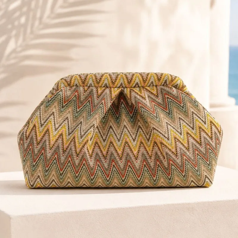Fashionable Bohemian Geometric Pattern Women's Clutch Bag Designer Soft Pleated Party Evening Coin and Phone Clutch Bag 2026