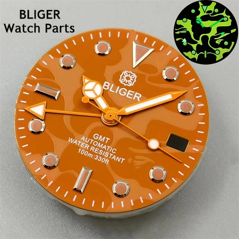 BLIGER 29mm black blue red orange dial luminous dial fit NH34A date at 3 o'clock Movement Accessories