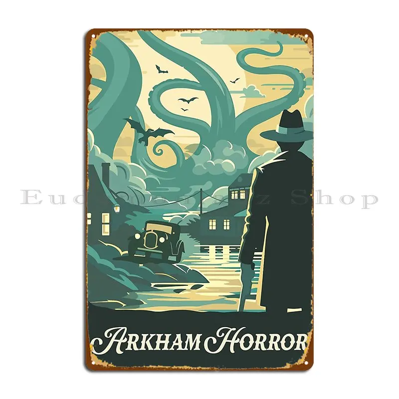 Póster inspirado en el terror de Arkham, tablero Retro, placa de Metal, cartel Vintage para crear Mural de pared de cocina, decoración de pared, cartel de estaño