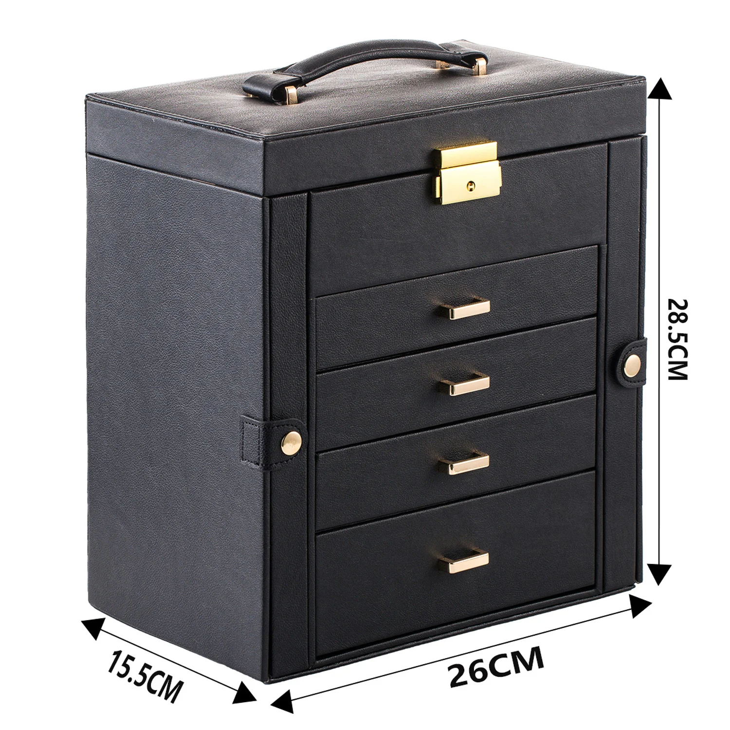 Synthetic Leather Huge Jewelry Box Mirrored Watch Organizer Necklace Ring Earring Storage Lockable Gift Case Black