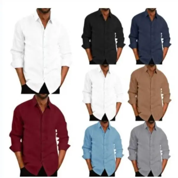 

Men's Long Sve Linen irt Collar High Quali l Fiber Briti Sle Casual Wear for All Seasons