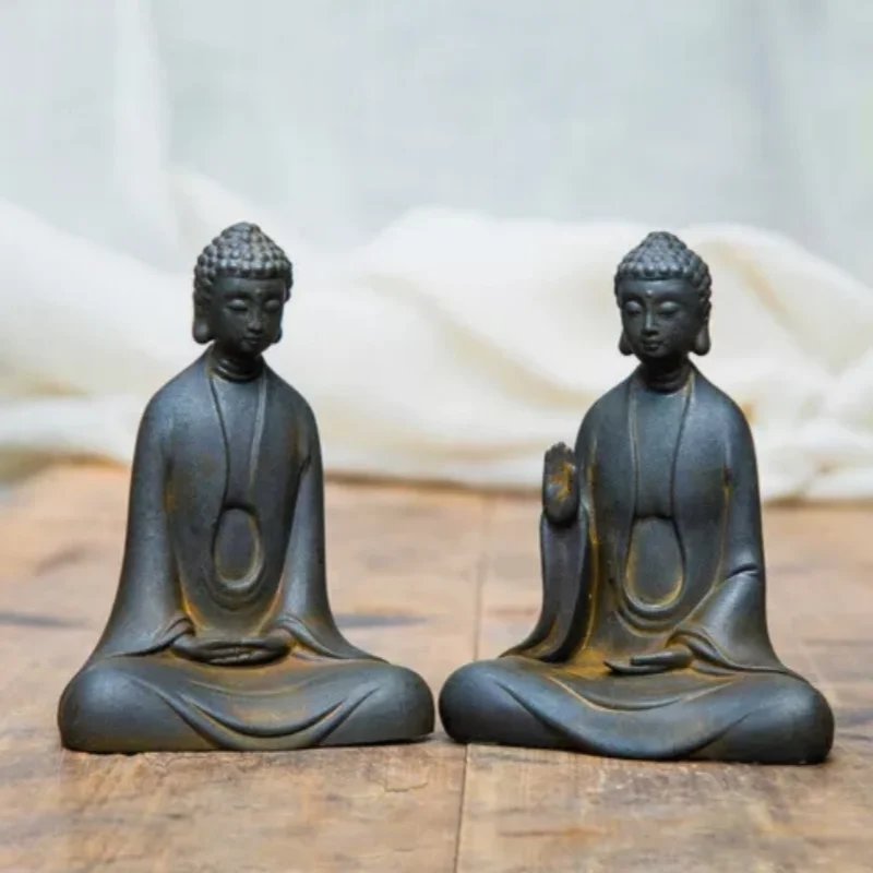 

Iron Rust Cast Art Shakyamuni Buddha Statue Zen Tea Pet Home Decor Collect