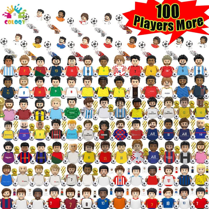 Детские игрушки: случайные, неповторяющиеся фигурки футболистов, строительные блоки, 100+ мини-фигурок, игрушки для детей, подарки на Рождество