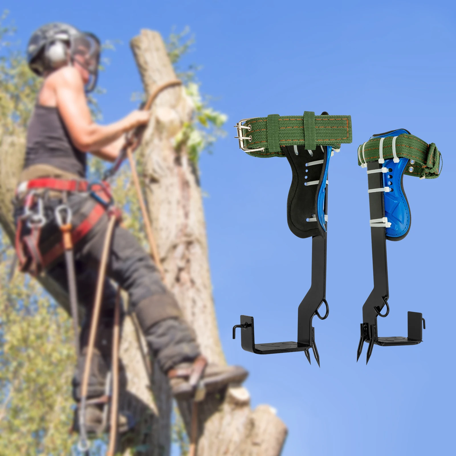 Heavy-Duty Tree Climbing Spikes Kit - Anti-Slip Footplate Double-Buckle Straps 6.56ft Belt 6.73ft Rope for Aerial Work 220.46lbs