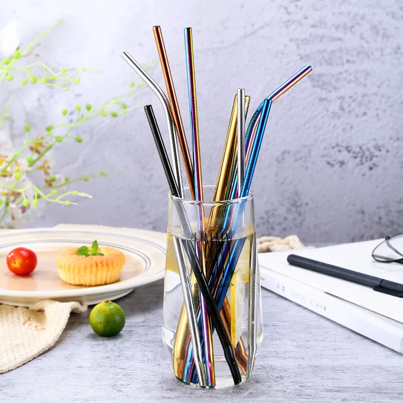 Hot Sale Reusable Metal Drinking Straws 4pcs 304 Stainless Steel Sturdy Bent Straight Drinks Straw