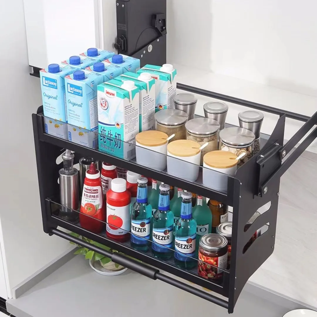 Hanging cabinet lift basket kitchen cabinet up and down seasoning basket lift double layer