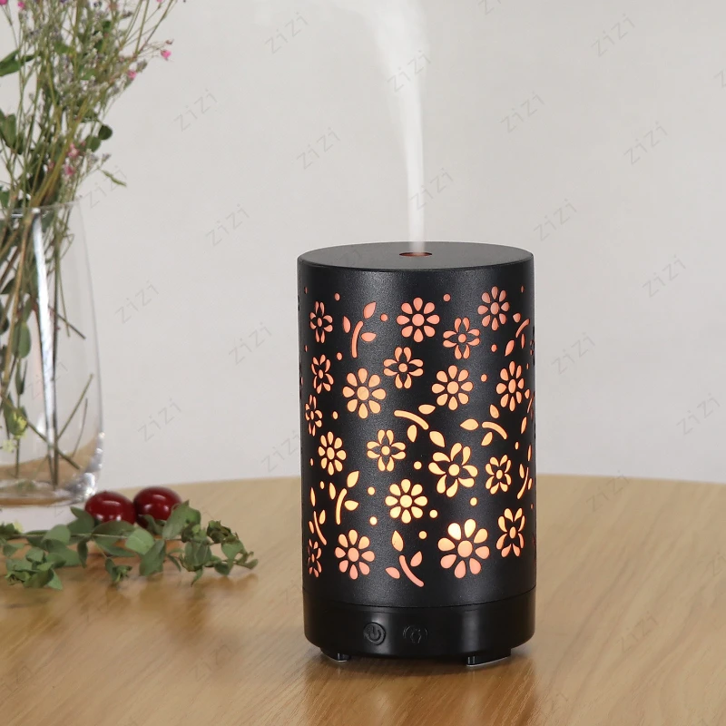 Creative Iron Flower Hollow Atomization Aromatherapy Humidifier USB Home Indoor with Colorful Lighting Aromatherapy Machine