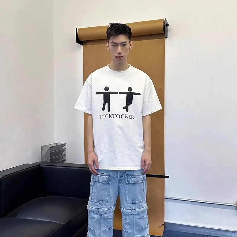 

100 Pure Cotton Short-sleeved T-shirt Men and Women American Spoof Villain Letter Print Couple Loose Half-sleeves