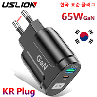 USLION GaN 65W USB C Charger Quick Charge Korea Plug PD USB-C Type C Fast USB Charger For iPhone 13 Xiaomi Samsung Max Macbook