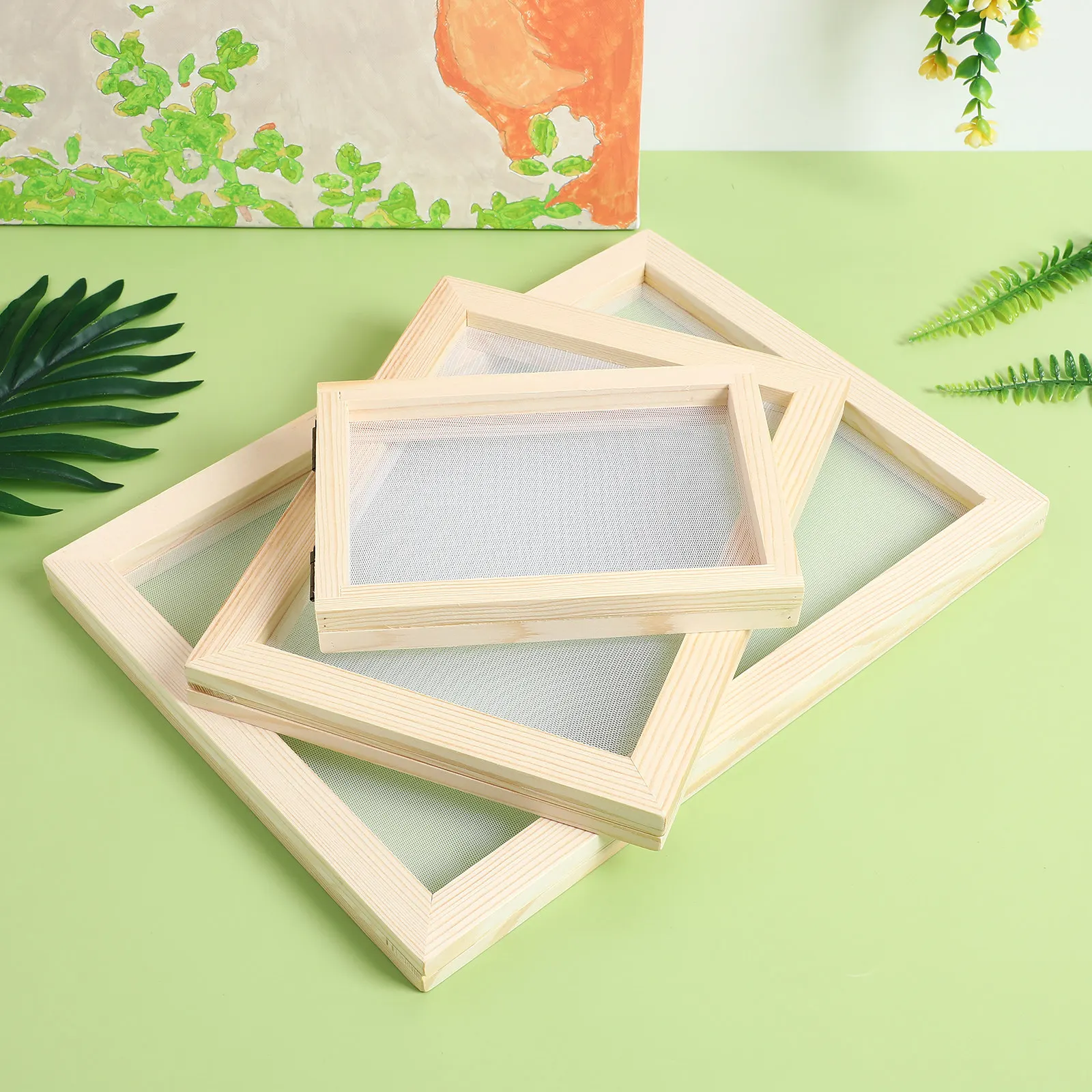 1Set Paper Making Kit Wooden Frames Multiple Sizes Absorbent Paper Mould and Deckle DIY Craft Supplies Mould and Deckle