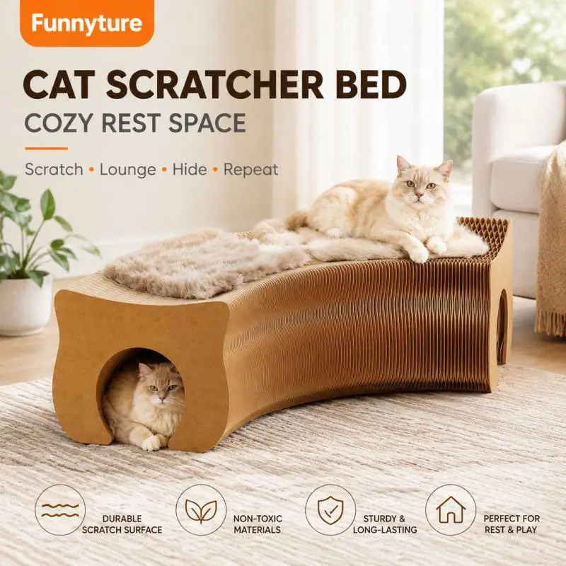 Creative Cat House Bench Foldable Long Ottoman Seat Living Room Art Stool Kids Footrest Cat Tunnel