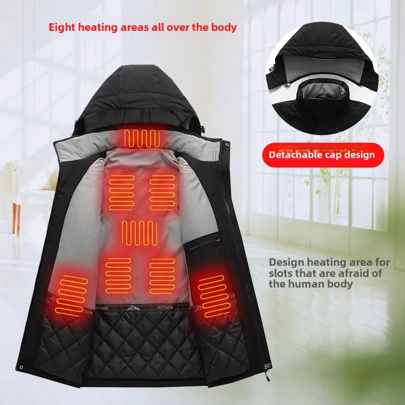 Outdoor Eight-Zone Heating Cotton-Padded Clothes Shell Jacket Winter IntelligenceUSBElectric Heating Windproof Hood plus Size Me