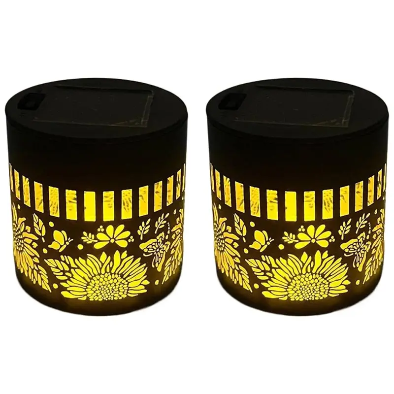 AB46-Outdoor Solar Powered Sunflower Lights 2PCS Decorative LED Fence Wall Deck Step Lights For Garden Post Patio