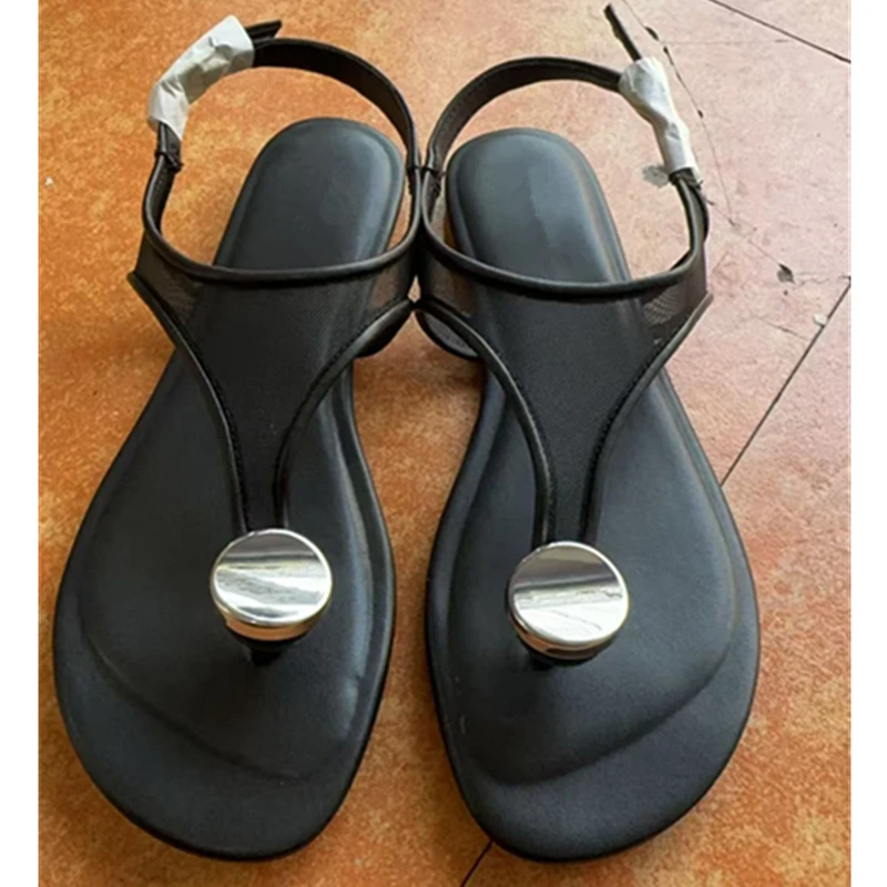 

Jenny&Dave Summer Shoes Minimalist Mesh Leather Stitching Flat Sandals French Country Vacation Elegant Roman Sandals Women