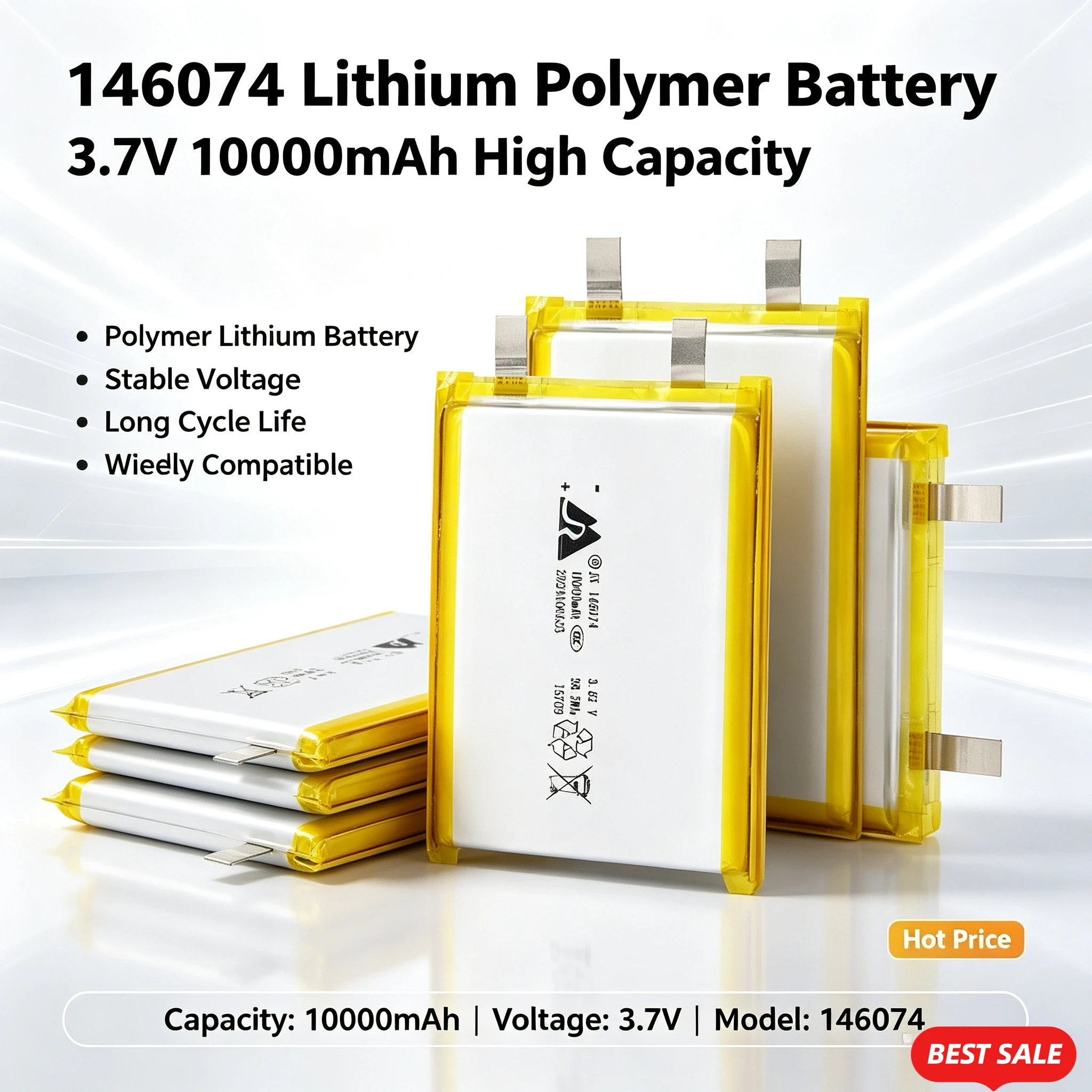 146074 Lithium Polymer Battery 3.7V 10000mAh 1376074 Lipo Li-Po Rechargeable Batteries for Diy Power Bank Laptop Hand Warmer