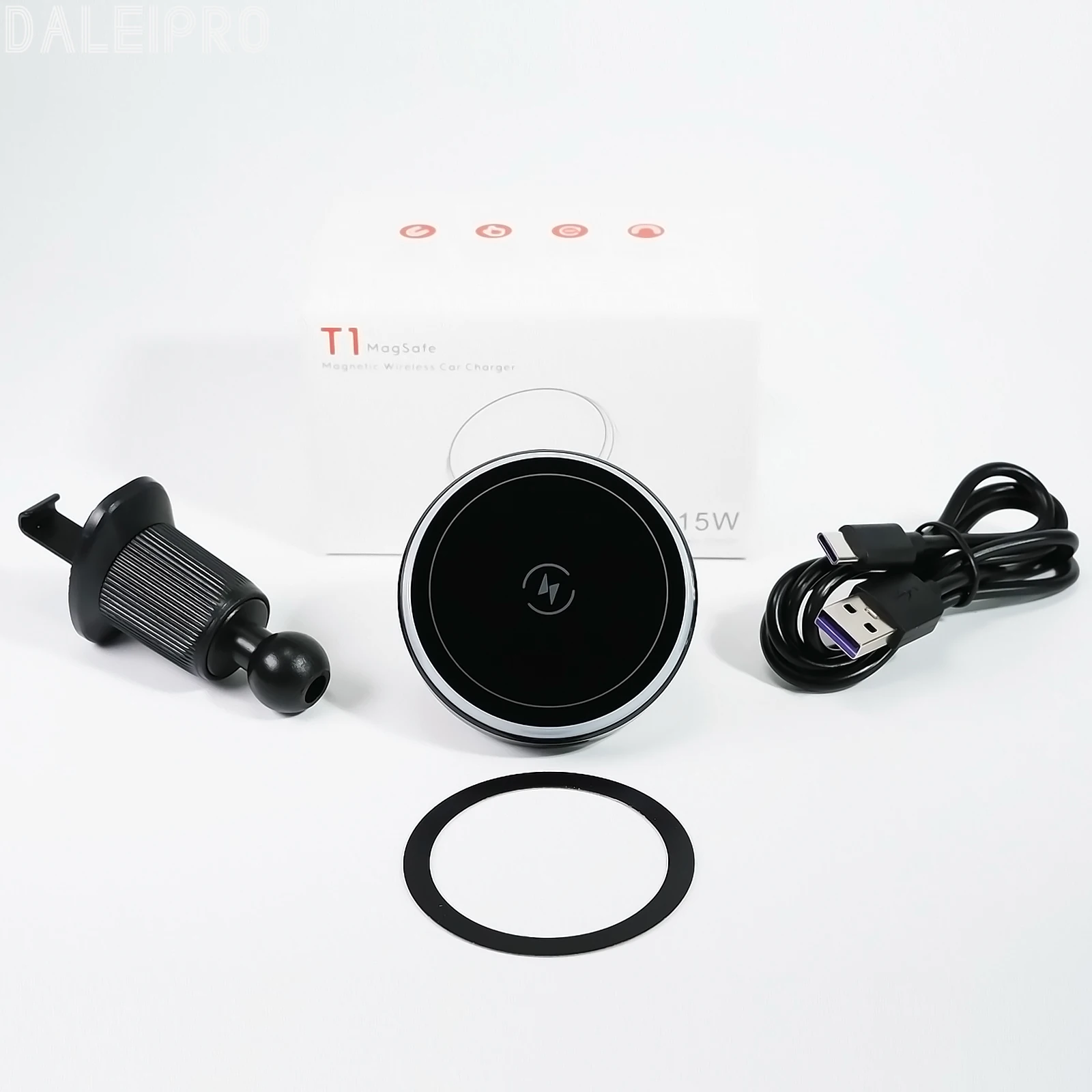 حامل هاتف مغناطيسي للسيارة 15 وات شاحن لاسلكي مغناطيسي للهاتف جبل RGB LED أضواء Magsafe شاحن آيفون وسامسونج وشاومي