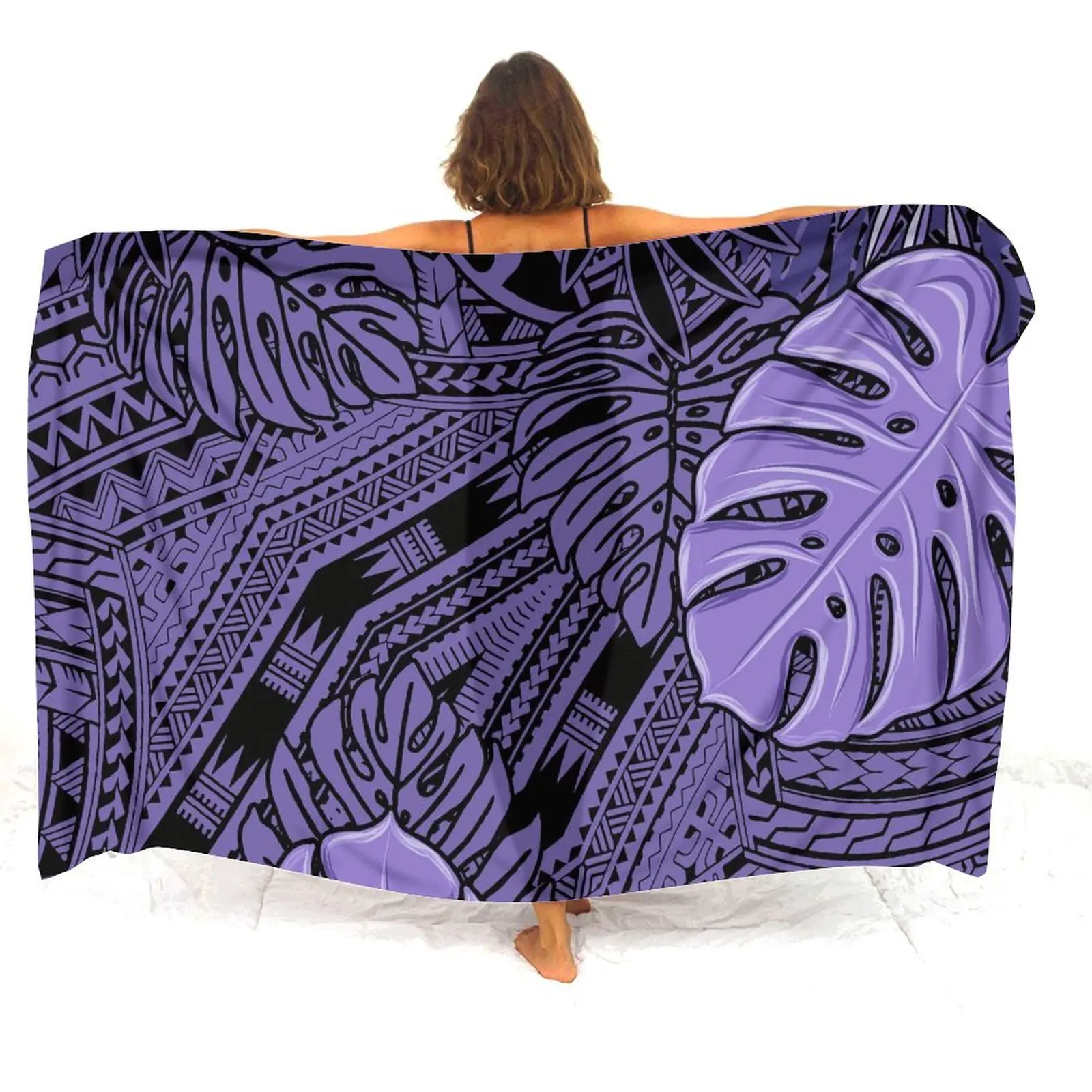 

Retro Art Design Polynesian Women'S Comfortable Sarong Dress Customizable Pattern Sarong Windproof Cape Lightweight Scarf