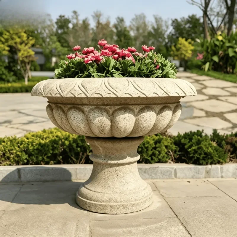 Customized Modern Eco-Friendly Outdoor Garden Hand Carved Marble Flower Pot Villa & Hotel Decoration Sculpture