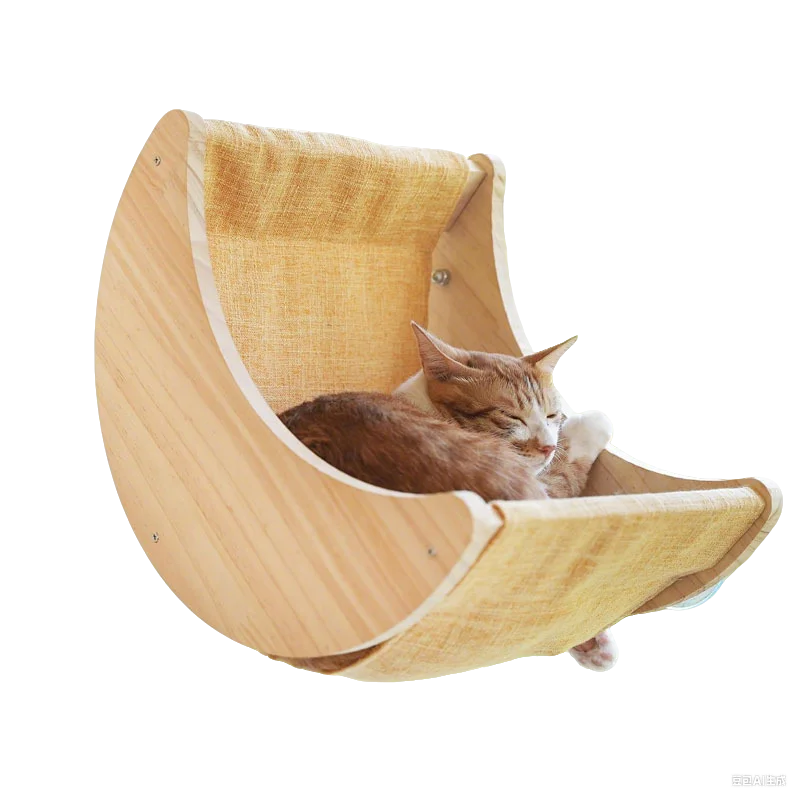 

Wooden Cat Hammock, Window Sill Pet Crescent Bed, Indoor Hammock for Cats with Suction Cups