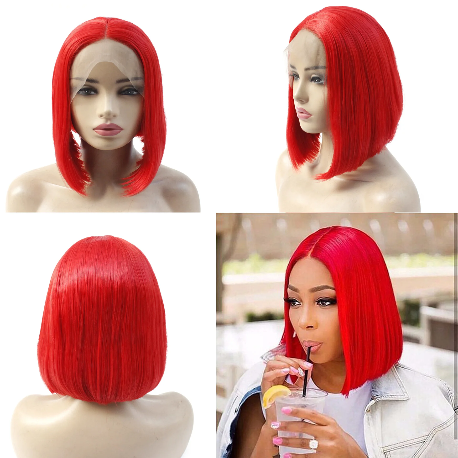 

lace front synthetic hair wig short straight bob costume wigs for women