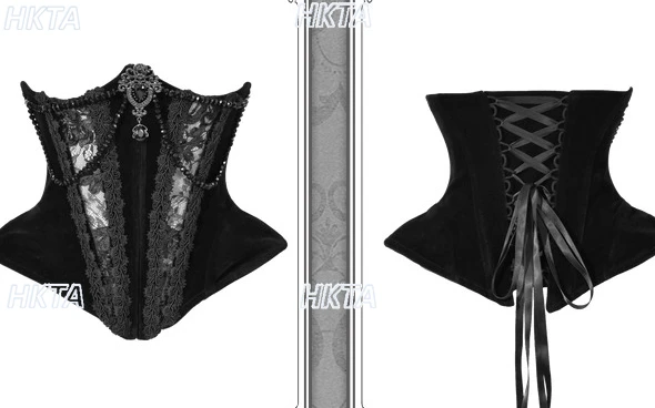 Gotico Cravatta a lisca di pesce scuro Velluto Sigillo in vita Gilet da donna Elegante splendido Halloween Cosplay Pizzo Nero Fascia da smoking Crop Top Y2k