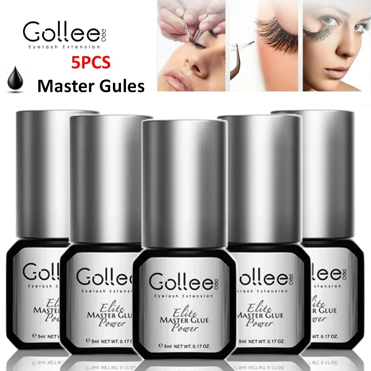 5Pcs Gollee 5ml Klej do rzęs Klej do rzęs 15ml Klej do sztucznych rzęs o niskim zapachu Wodoodporny klej do rzęs Narzędzia kosmetyczne Makijaż