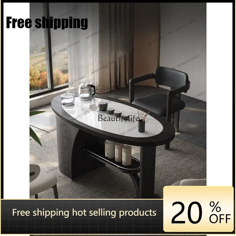 JJ -Italian solid wood tea table minimalist high-end rock slab small tea table balcony