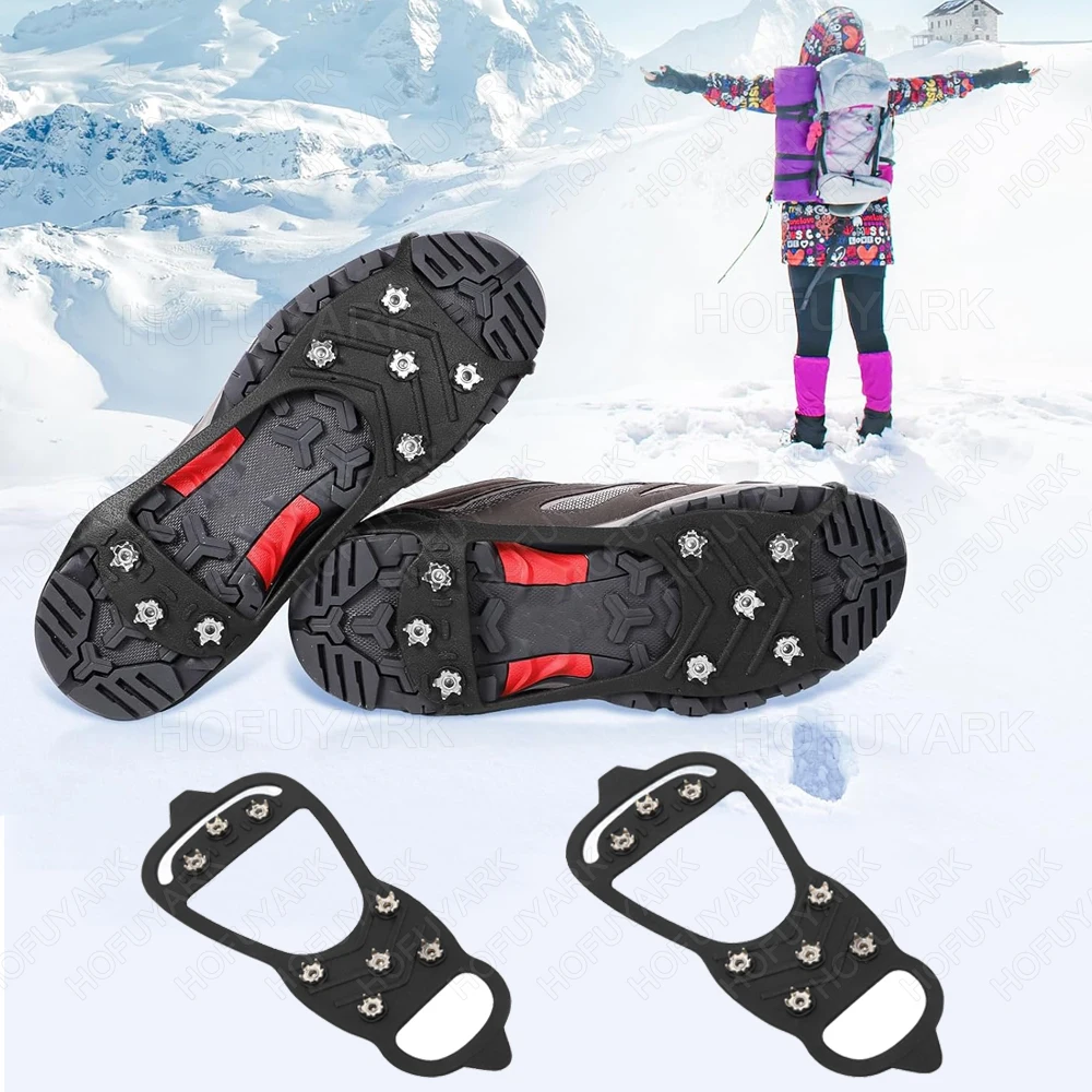 8-tooth Crampons for Hiking Boots Men Women Winter Outdoor Mountaineering Climbing Ice Gripper Spike for Shoes Grip Anti-Slip