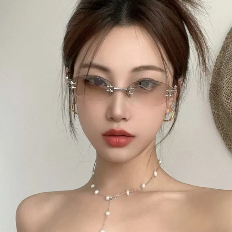 Koreanische Mode-Stil Sonnenbrille für Frauen Ovale Form Randlose Designer Sonnenbrille Frauen Campus Stil Weibliche Sonnenbrille – Detail 3