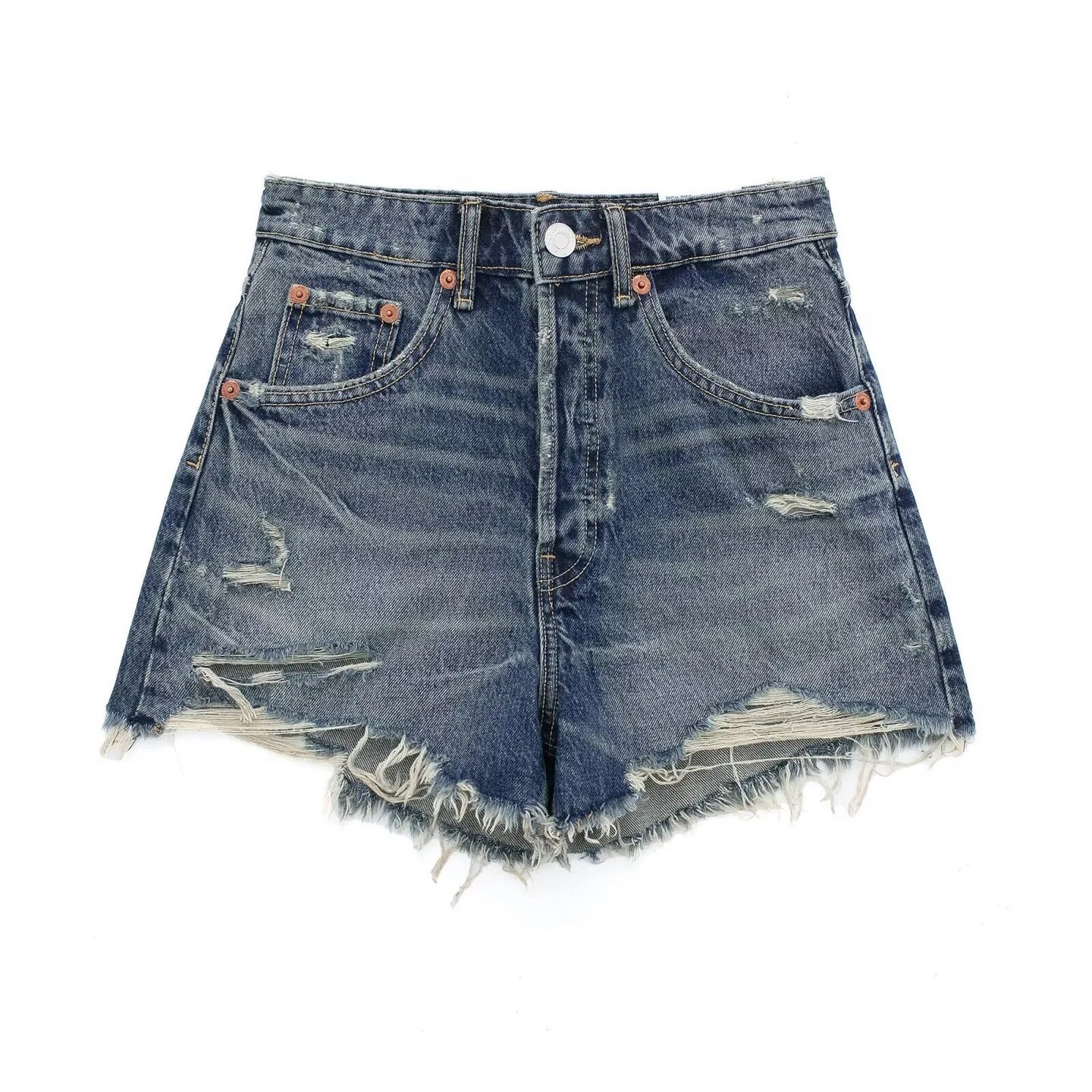Summer New Fashion Ripped Women High Waisted Denim Shorts Commuting Versatile Female Hot Pants