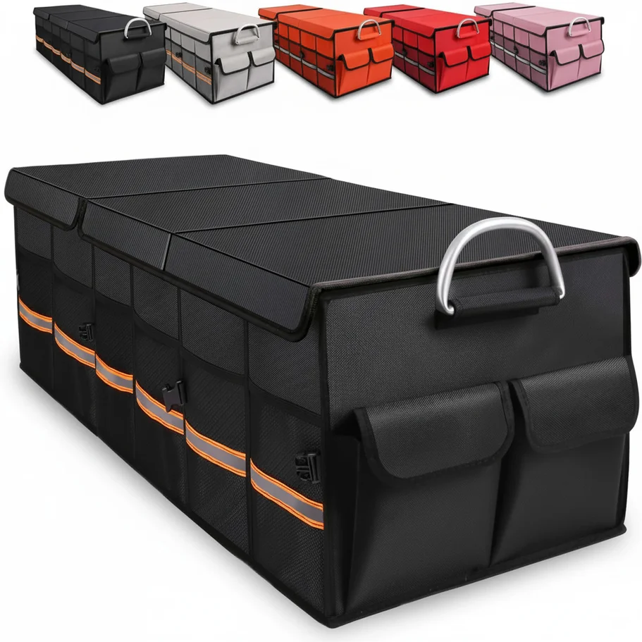 100L Foldable Car Trunk Organizer Heavy Duty Durable Collapsible Storage Box with Reflective Strip for Sedan SUV Truck
