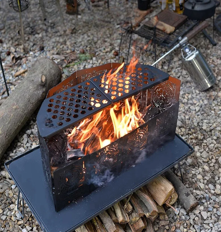 Foldable Campfire Stove with Stainless Steel Grill for Outdoor Tea Brewing Campsite Picnics Fire Pit Heating