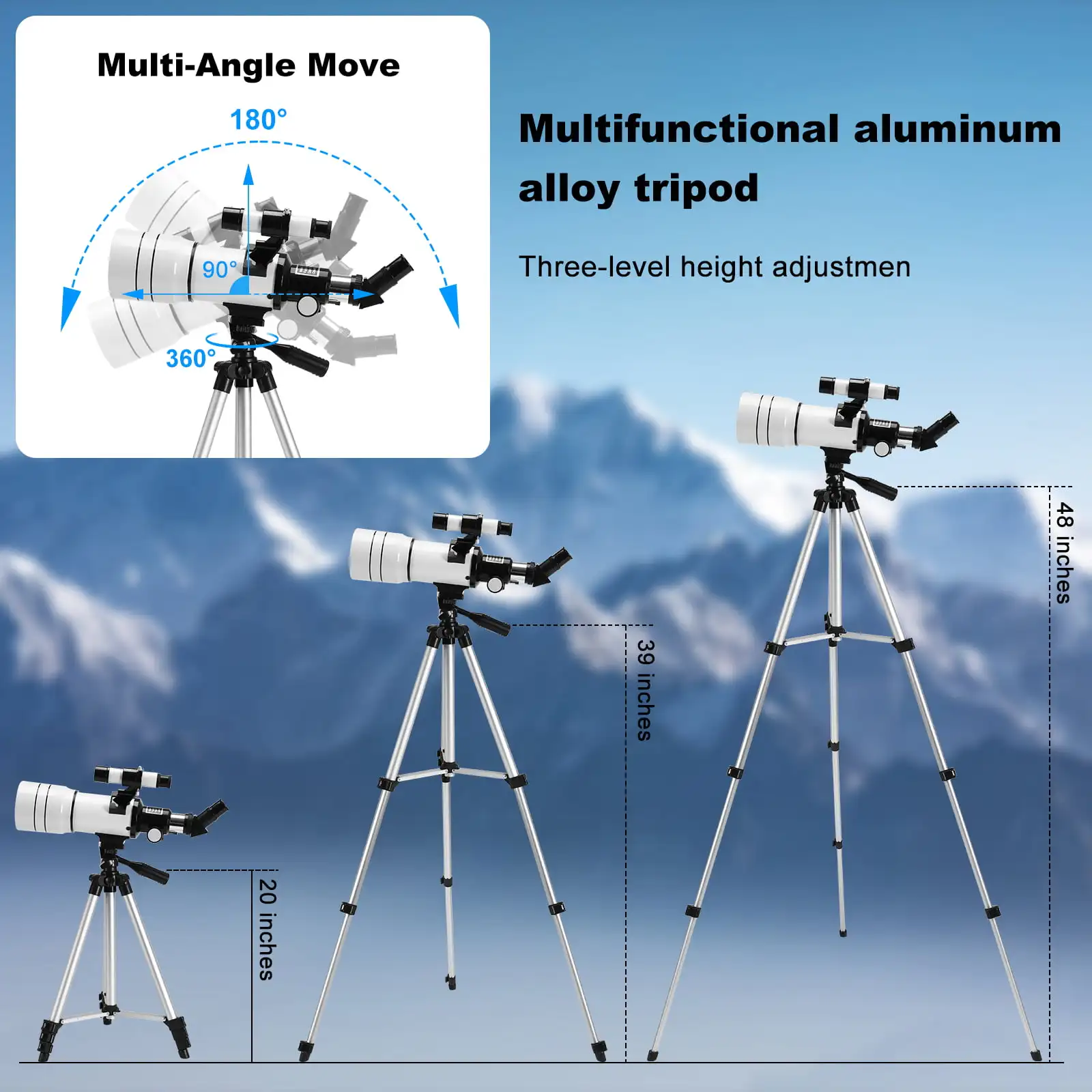 Telescope for Adults & Kids 70mm Aperture Astronomical Refractor Telescopes for Astronomy Beginners (15X-150X), 300mm Portable