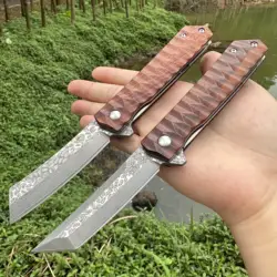 Cartella per coltelli da tasca fatta a mano Topwell lama di damasco manico in palissandro cuscinetto a sfere liscio coltello da collezione giapponese EDC Outdoor