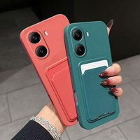 Case for Xiaomi Poco X7 Pro Liquid Silicone Card Holder Soft Phone Skin Cover Shockproof Back Pocket Wallet Funda