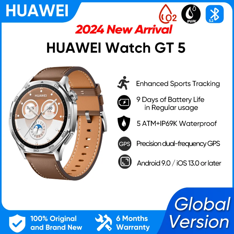 

Умные часы HUAWEI Watch GT 5, глобальная версия, встроенная карта, повторное сообщение, совместимое с iOS и Android, 14-дневная работа от батареи