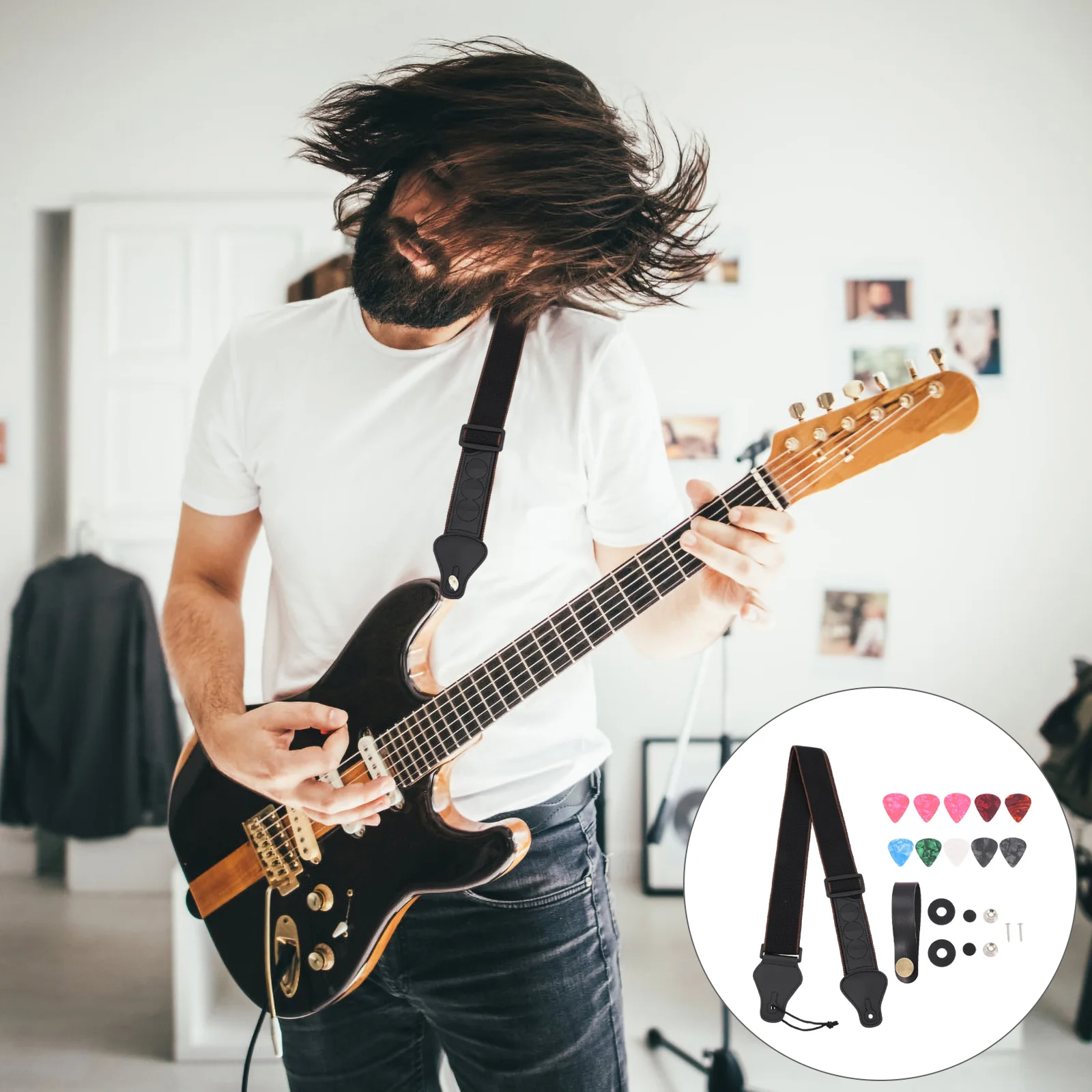 

Premium Cotton Guitar Strap Set Wear Resistant Strong Tensile Shoulder Belt for Electric Classical Guitars Suit All Ages