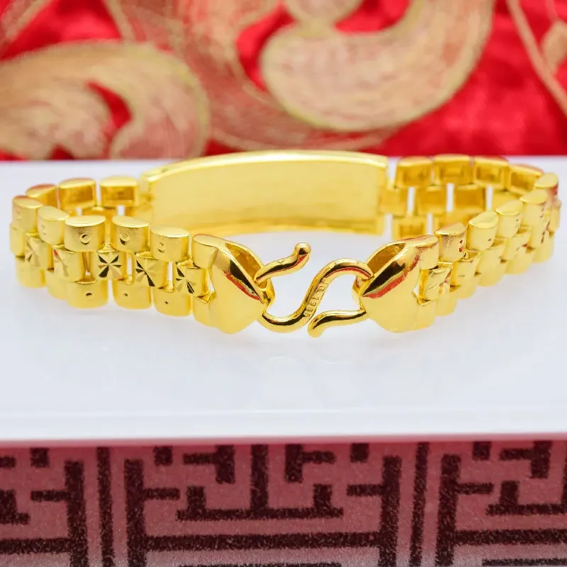 Real 18K Gold Color Dragon Flower Bracelet for Women Men Chain Pure Golden Plated Bracelet Bangle Fine Jewelry Gifts