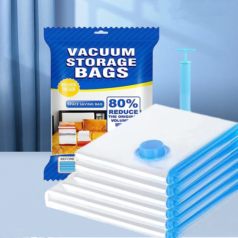 

5PCS Vacuum Storage Bag Packaging Space Saver Closet Organizer for Clothes Quilt Duvet Blanket Pillow Storing with Free Pump