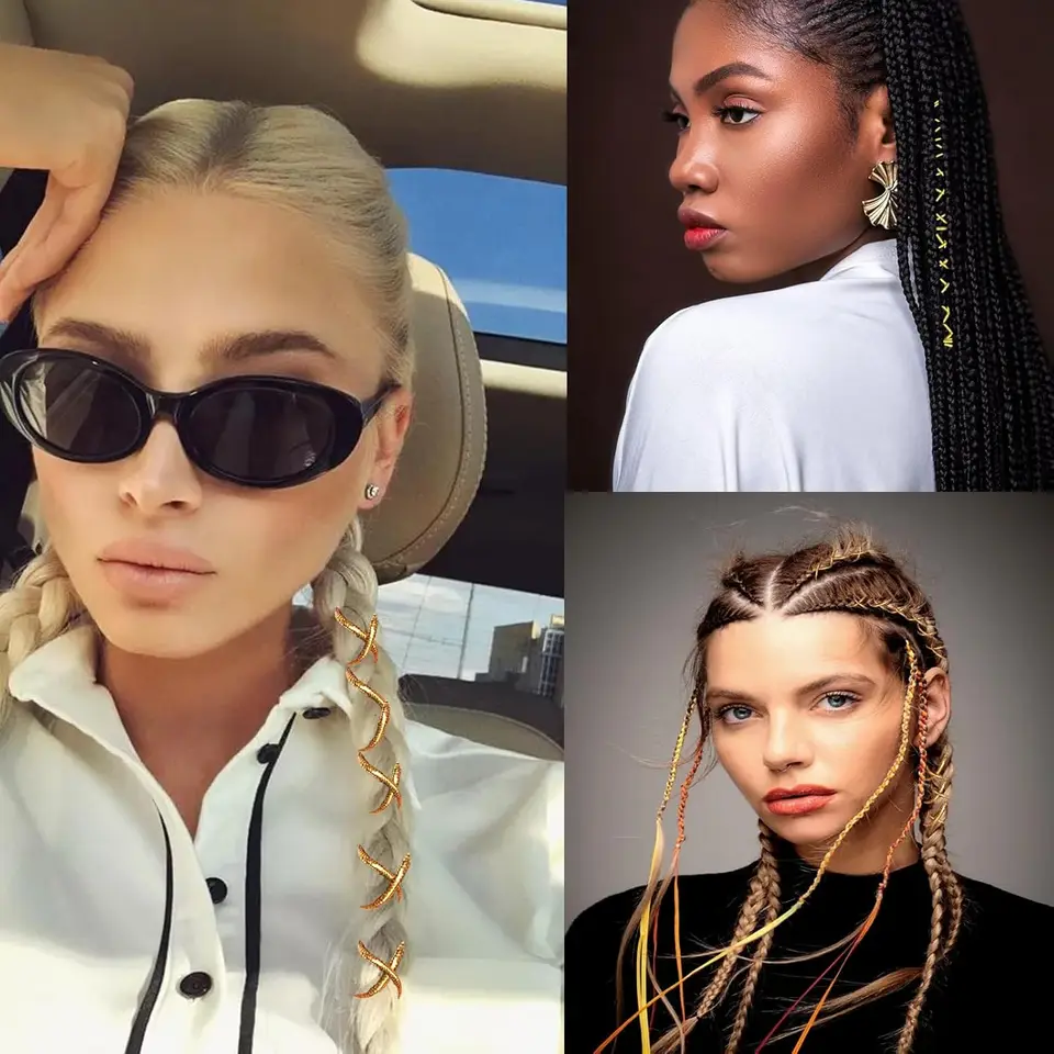 5 Piezas de Cuerdas de 5M para Trenzas, Accesorio de Cabello, Cuerda Envolvente para Trenzas, Cuerda para Dreadlocks, Trenzado Plateado y Dorado 5