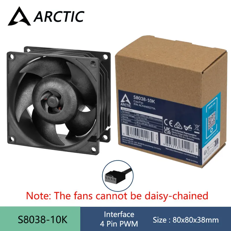 ARCTIC S8038 80x80x38mm 12V 4Pin PWM Double Ball Bearing Server Fan,Apply To Server Cases/Routers/Switches