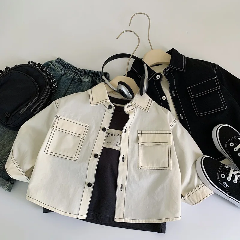 Shirt Coat Boys Grils Children Spring Autumn New Fashionable Comfortable All-matching Korean Loose Casual Solid