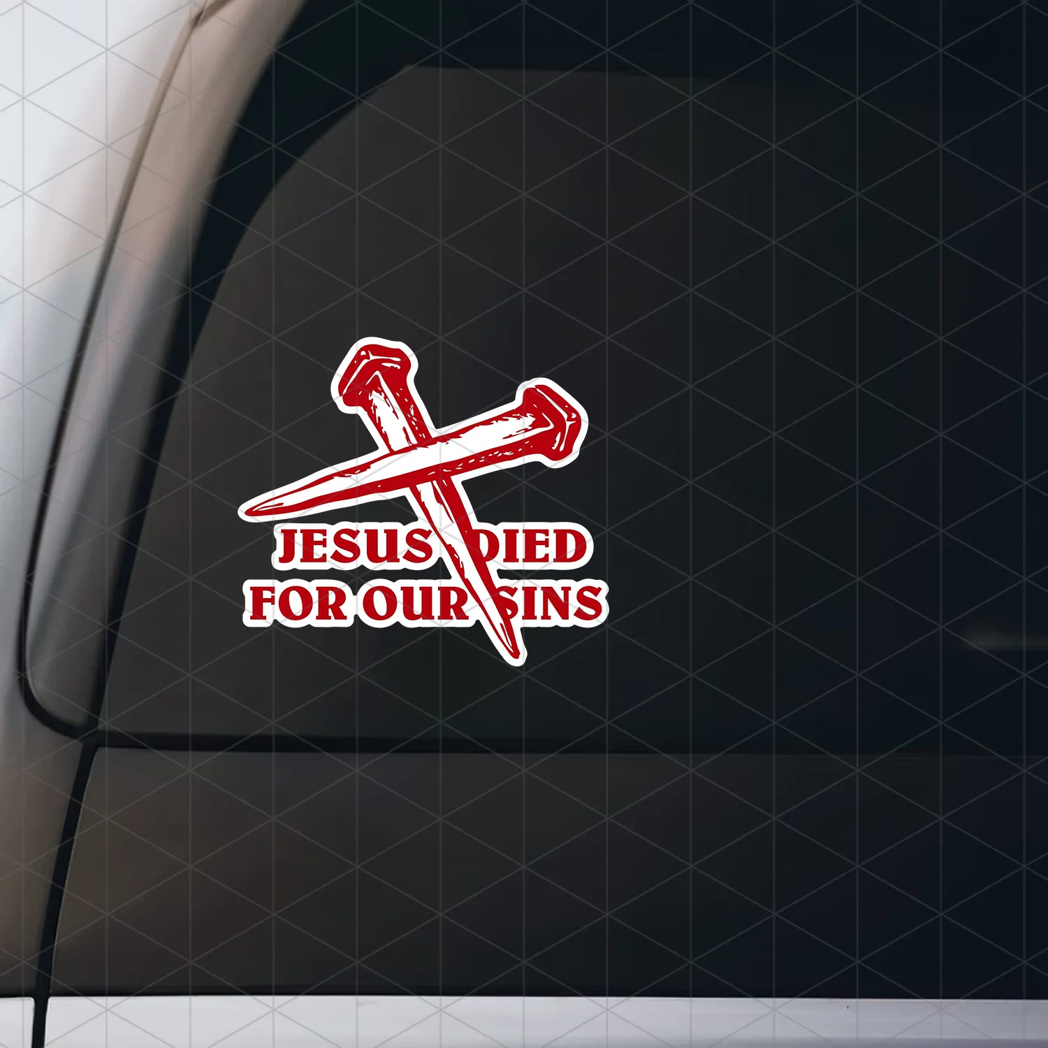 

2D плоская виниловая наклейка с изображением Иисуса, погибшего за наши грехи, с красным крестом, водонепроницаемая самоклеящаяся наклейка для автомобиля, грузовика, окна, бампера и ноутбука